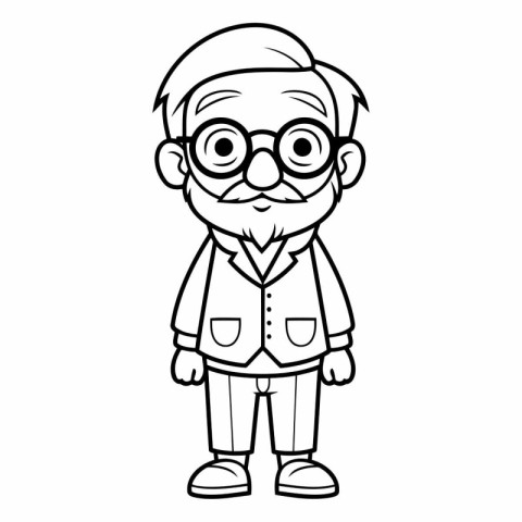 Cute Cartoon Old Man Vector Illustration for Coloring Book or Pa