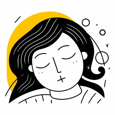 Illustration of a young woman sleeping with closed eyes.