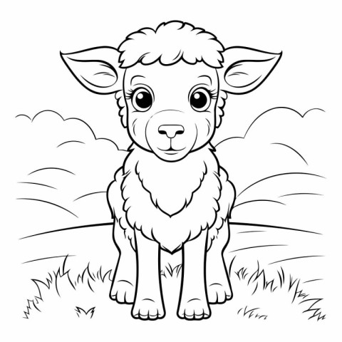 Black and White Cartoon Illustration of Cute Sheep Animal for Co