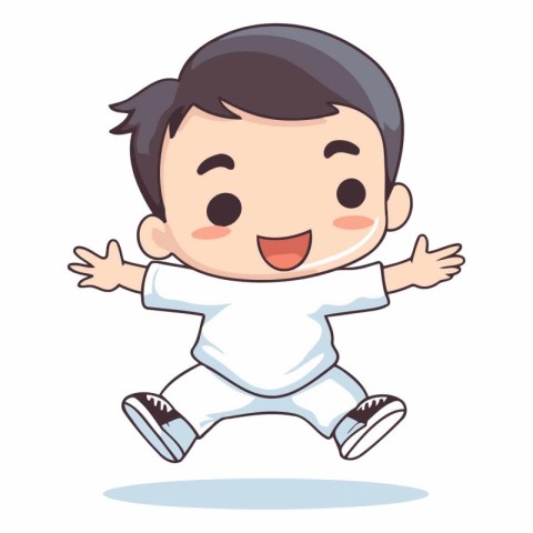 Cute little boy running and smiling. Vector cartoon character il