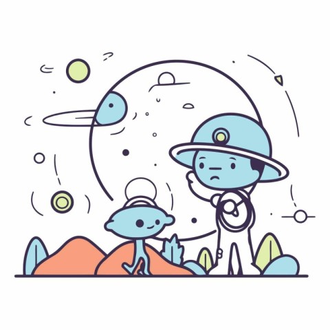 Astronaut exploring the planet in thin line style