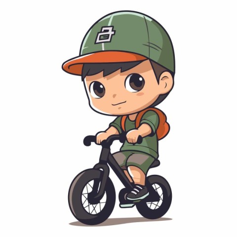 Boy riding a bicycle. Cute cartoon character.