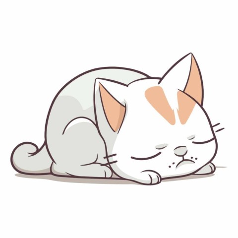 Illustration of a Cute Cartoon Cat Sleeping on a White Backgroun