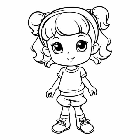 Cute Little Girl Cartoon Mascot Character Vector Illustration.