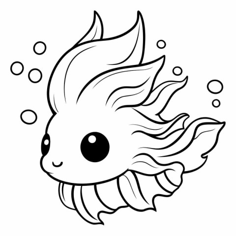 Black and White Cartoon Illustration of Cute Fish Animal Charact