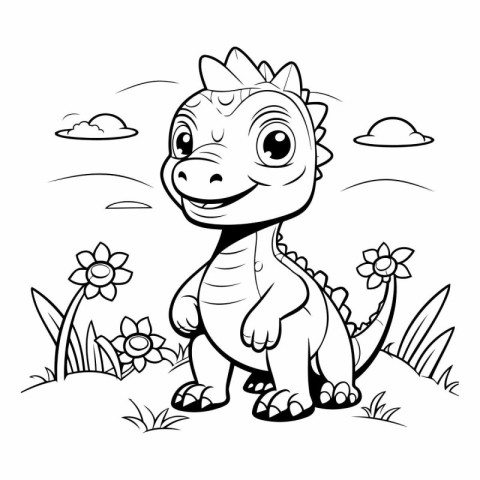 Coloring Page Outline Of cute dinosaur for children.