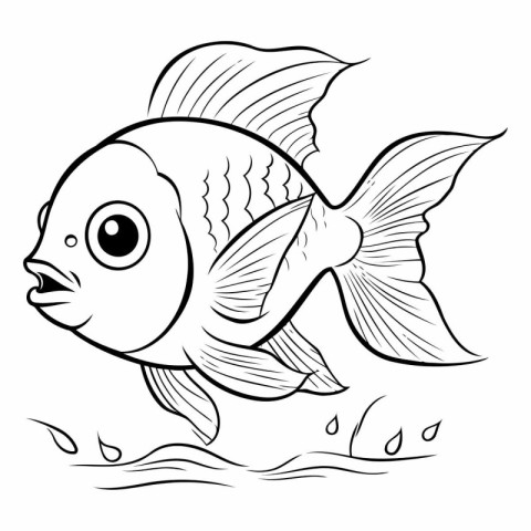 Black and White Cartoon Illustration of Cute Fish for Coloring B