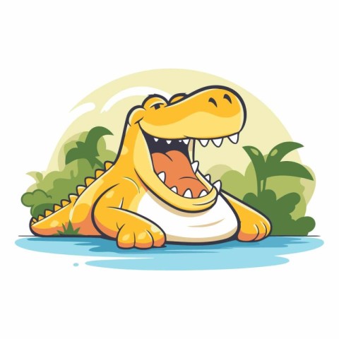 Crocodile in the jungle. Cute cartoon vector illustration.