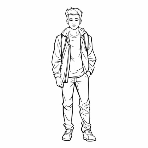 Vector sketch of a young man in a hoodie and jeans.