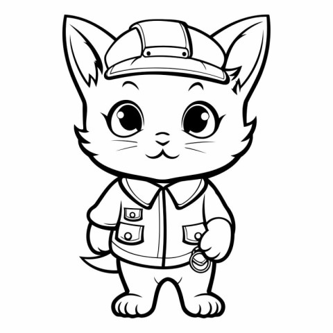 Black and White Cartoon Illustration of Cute Cat Animal Characte