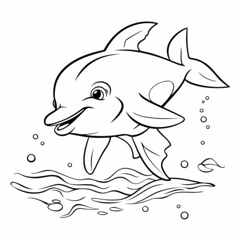 Black and White Cartoon Illustration of Cute Fish or Dolphin for