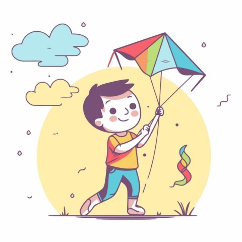 Cute little boy playing with a kite.