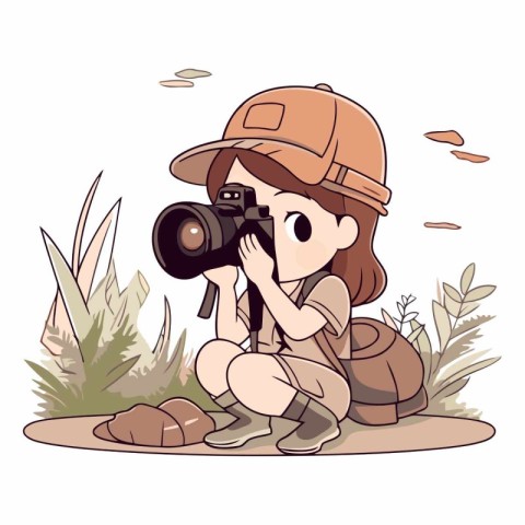 cute little girl with camera in the jungle vector illustration g