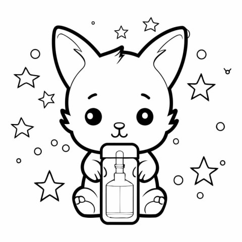 Cute cartoon cat with bottle of sanitizer