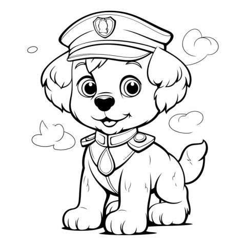 Black and White Cartoon Illustration of Cute Puppy Police Dog fo