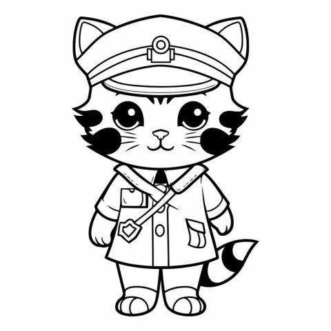 Black and White Cartoon Illustration of Cute Cat Sailor Characte