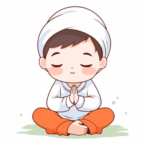 Illustration of a Muslim Boy Praying on White Background - Vecto