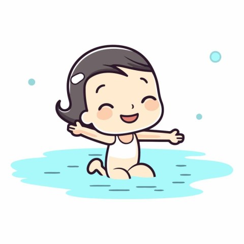 Cute little boy swimming in the pool. Vector clip art.