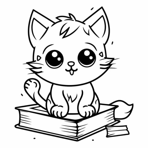 Black And White Cartoon Illustration of Cute Cat Animal Characte