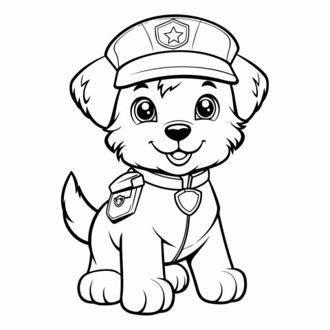 Black and White Cartoon Illustration of Cute Puppy Police Dog An