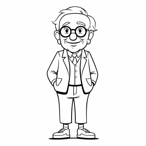 Grandfather Cartoon Character - Black and White Vector Illustrat