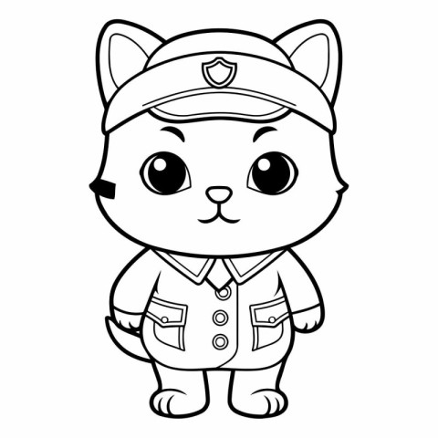 Coloring Page Outline Of Cute Cartoon Cat Policeman Character