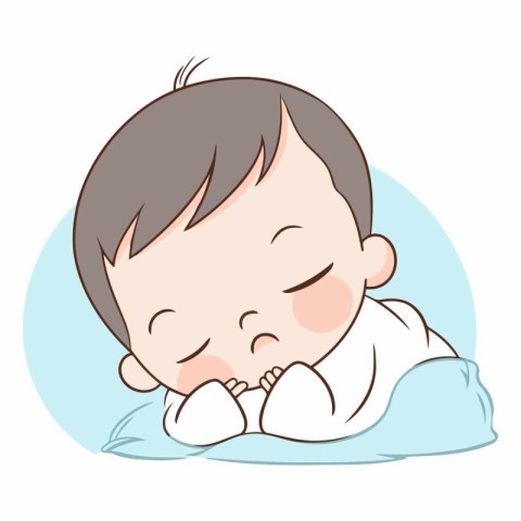 Cute baby boy sleeping on a blue blanket.