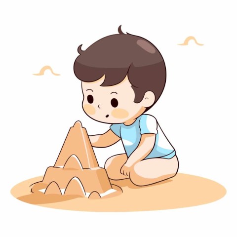 Cute little boy playing with sand on the beach.