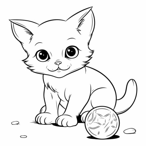 Cute little kitten playing with a soccer ball.