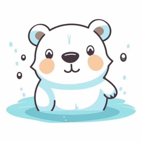 Polar bear in water. Cute cartoon character.