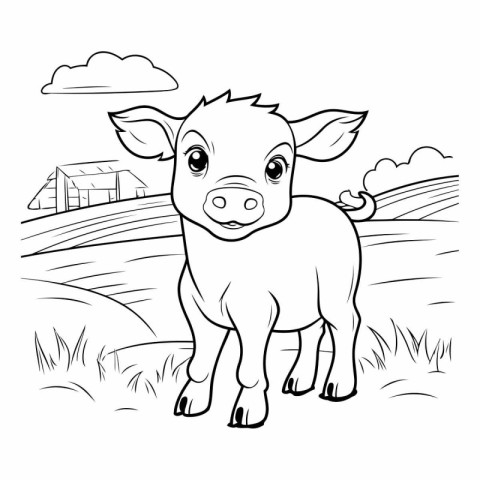 Coloring Page Outline Of a Cute Little Pig Farm Animal