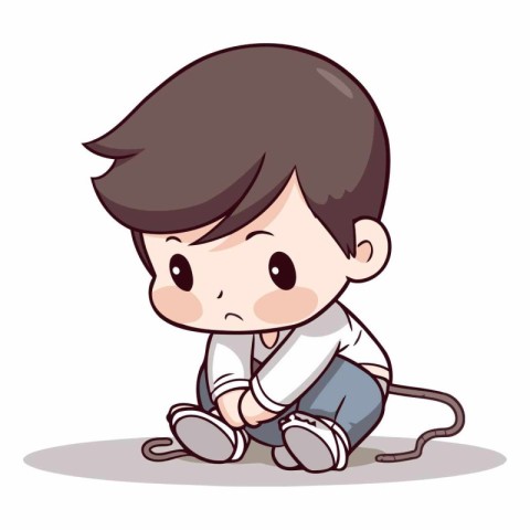 Boy sitting and thinking - Cute cartoon character vector illustr