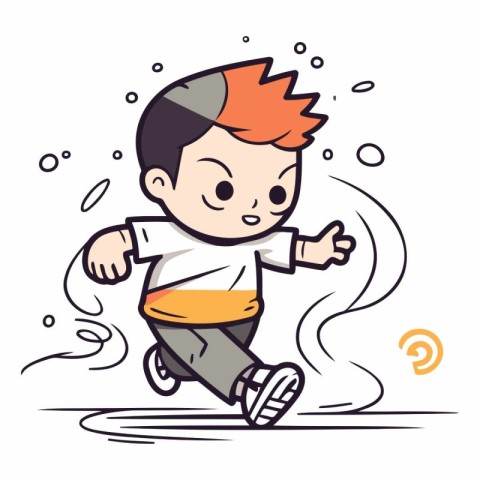 Cute little boy running in a hurry of cartoon character.