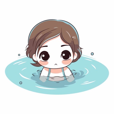 Illustration of a cute little girl swimming in a swimming pool.