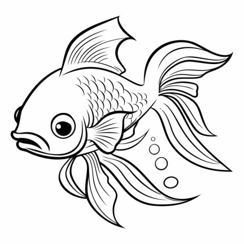 Black and White Cartoon Illustration of Goldfish or Fish for Col