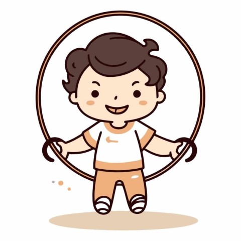 Cute Little Boy Jumping Rope Cartoon Vector Illustration.