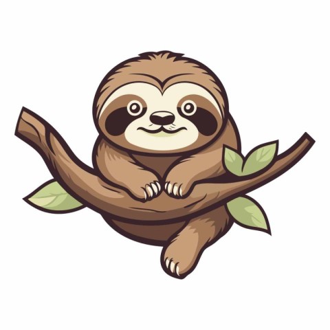 Cute cartoon sloth sitting on a branch.