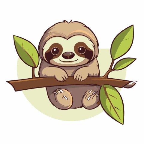 Cute cartoon sloth sitting on a branch.