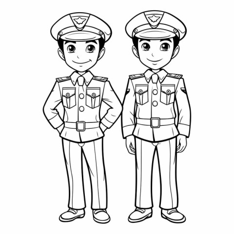 Coloring book for children. Policeman and police officer on whit