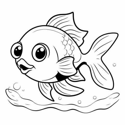 Black and White Cartoon Illustration of Cute Fish or Fish for Co