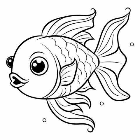 Black and White Cartoon Illustration of Cute Fish Animal Charact