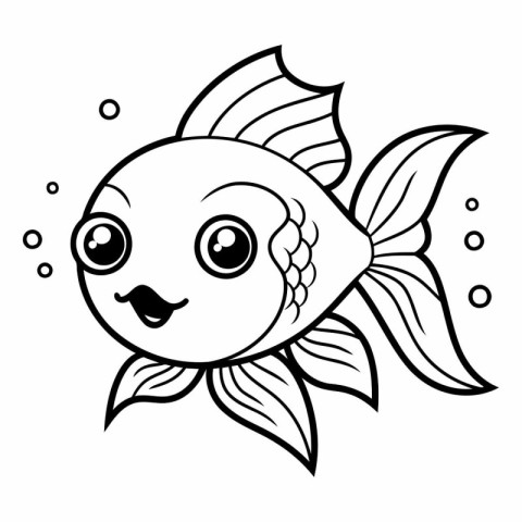 Black and White Cartoon Illustration of Cute Fish Character Colo