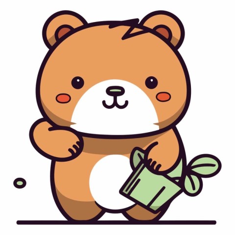 Cute cartoon beaver with a gift box.