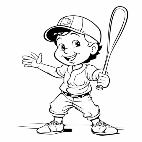 Cartoon Illustration of Little Boy Baseball Player Mascot Charac