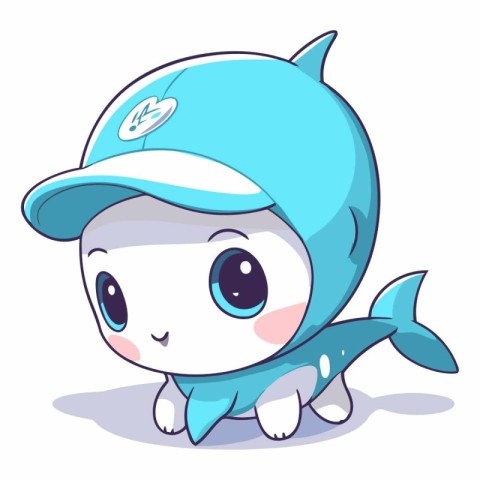 Cute cartoon shark in a cap isolated on white background.