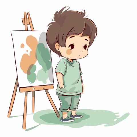 Little boy painting on easel of a little boy.