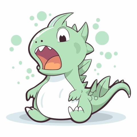 Vector illustration of a cute cartoon green dragon. Isolated on