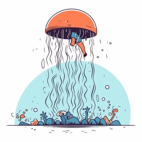 Cartoon jellyfish jumping out of the water.