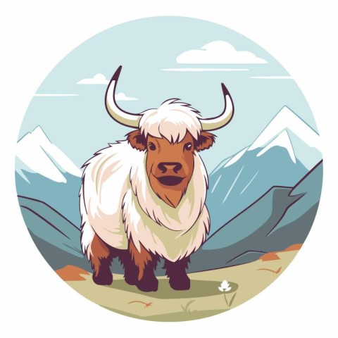 Yak in the mountains in a flat style.