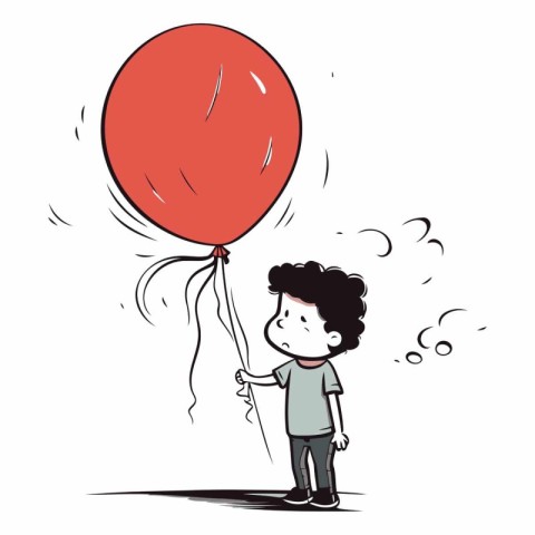 Cartoon of a boy holding a red balloon.